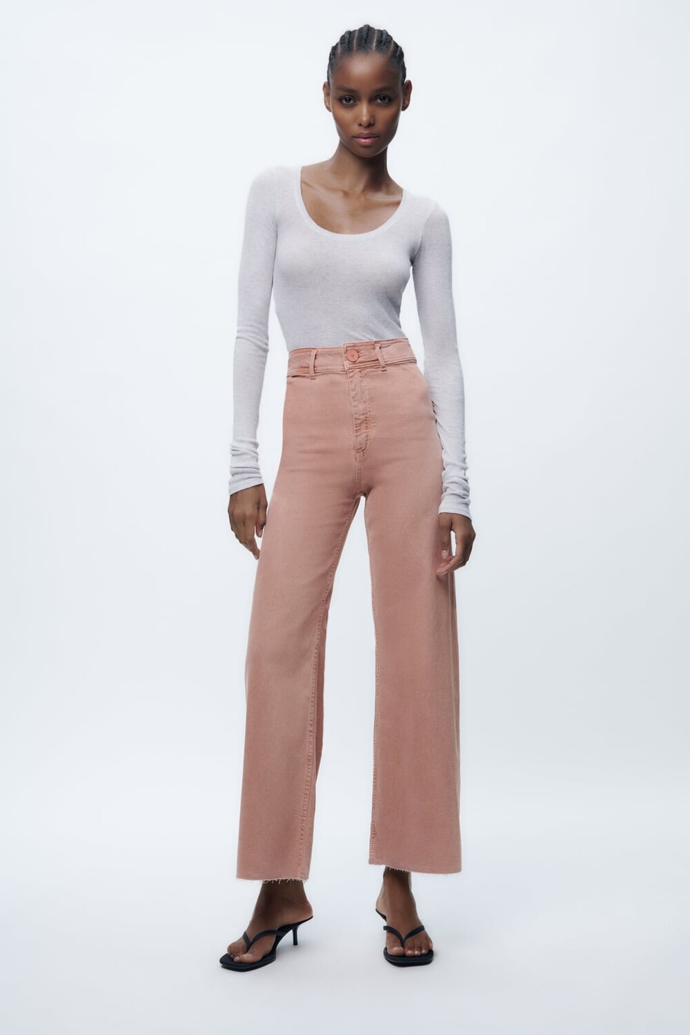 

Прямые джинсы с высокой талией zw marine ZARA, розовый