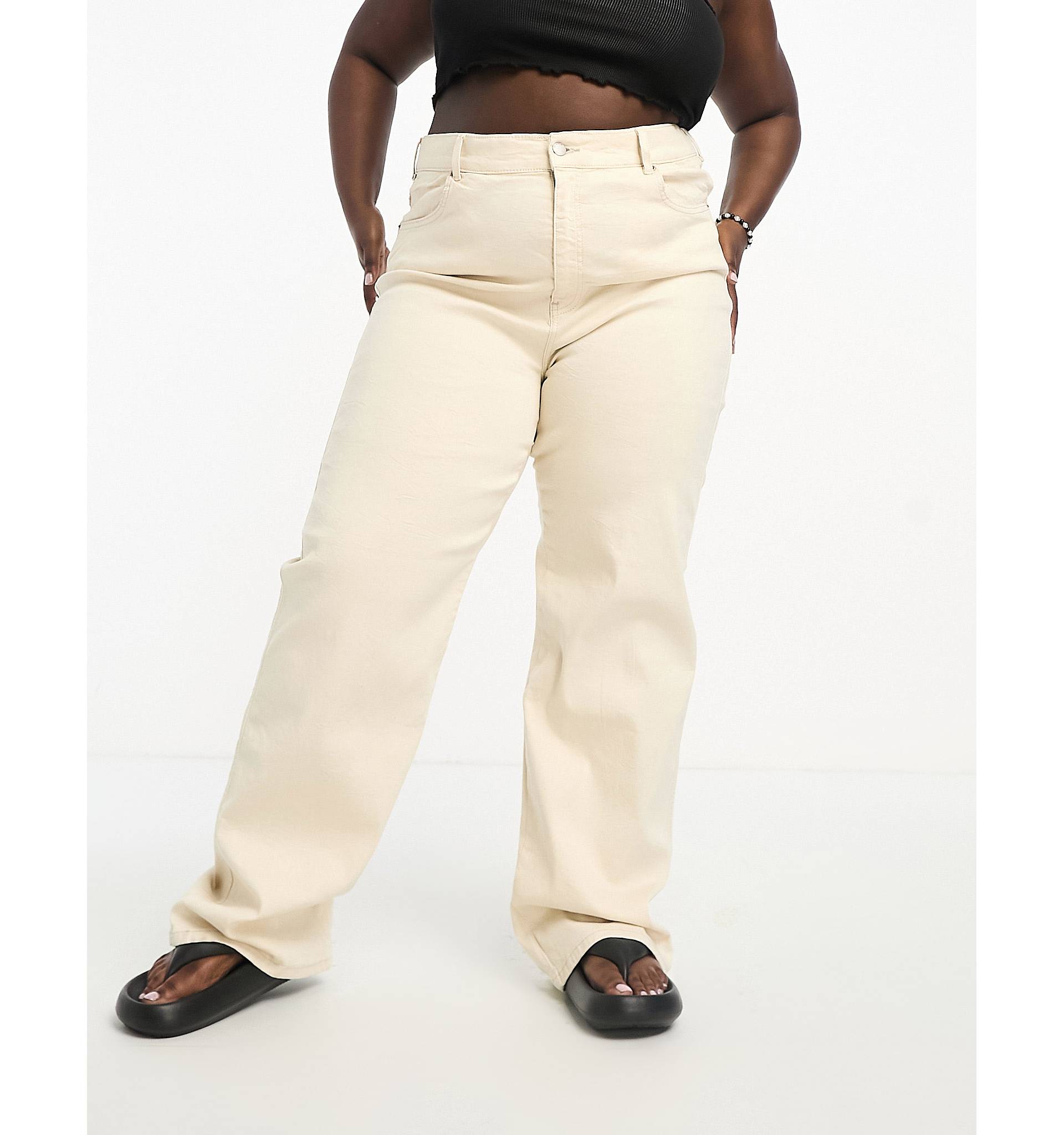 Бежевые прямые джинсы с завышенной талией Dr Denim Plus Moxy