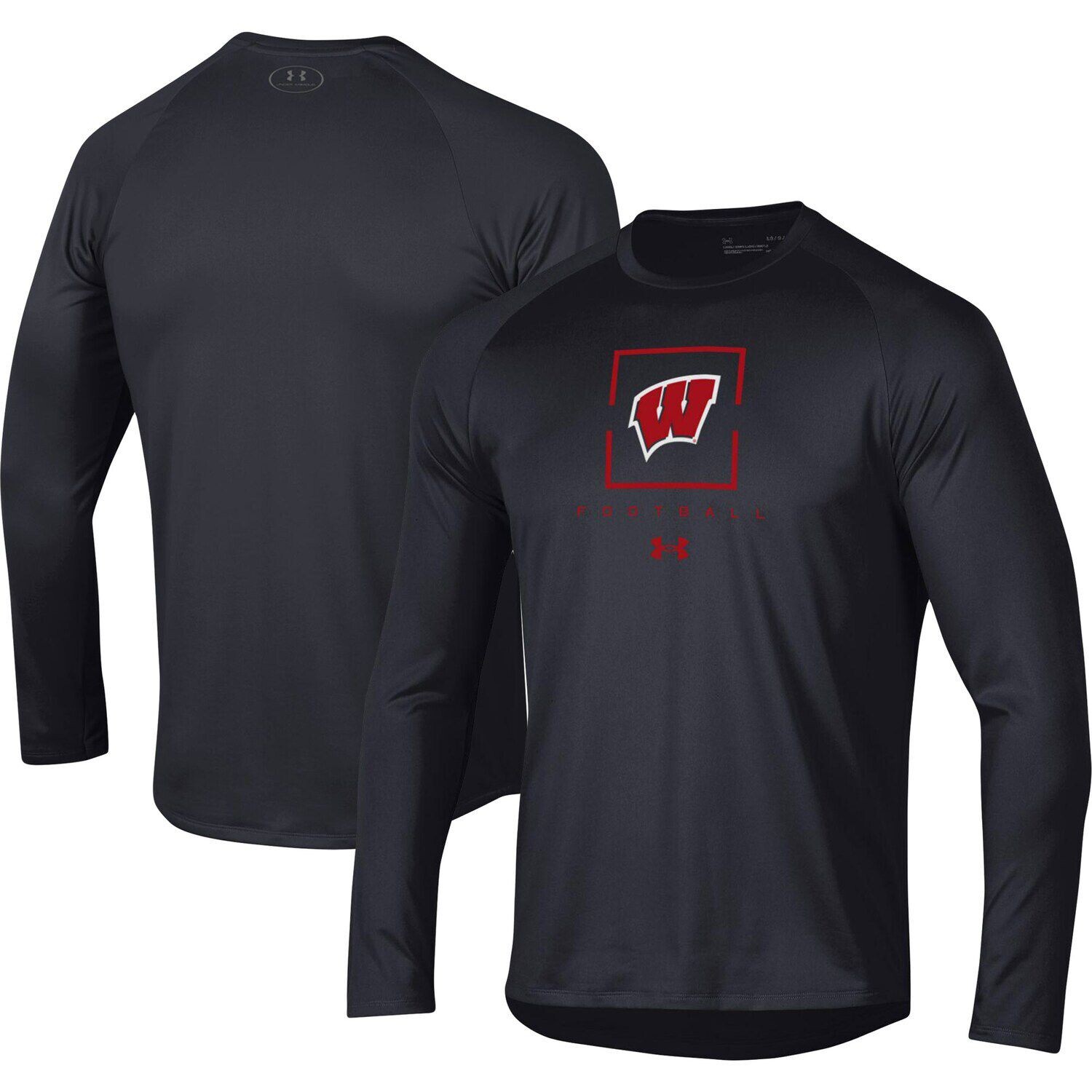

Мужская футболка Under Armour Black Wisconsin Badgers Football реглан с длинным рукавом