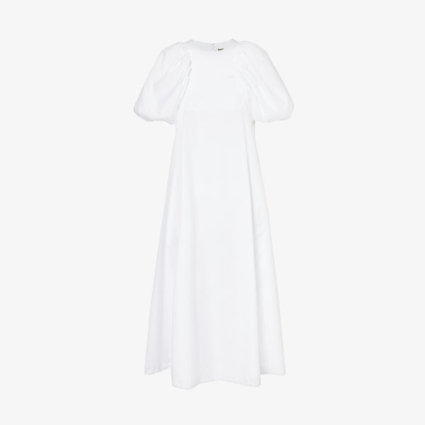 Платье миди из хлопкового поплина с пышными рукавами и расклешенным краем Noir Kei Ninomiya, белый