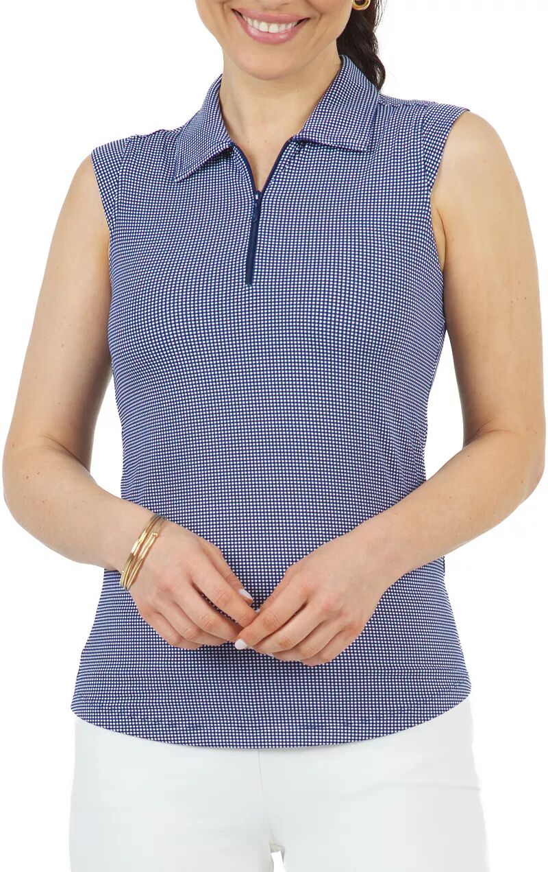 Ibkul Женская рубашка-поло для гольфа без рукавов в клетку в мини-клетку, темно-синий/белый