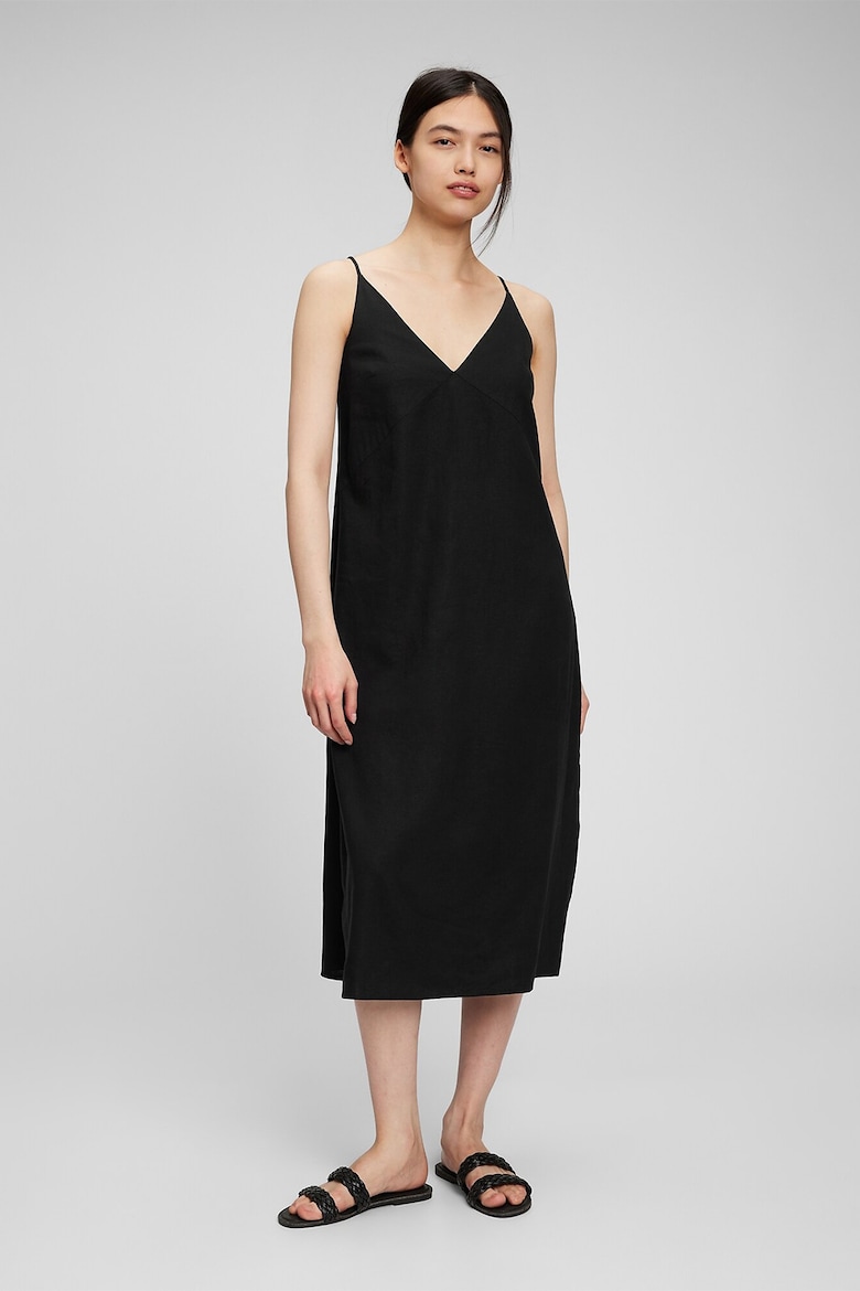 Льняное платье с кружевом Gap, черный