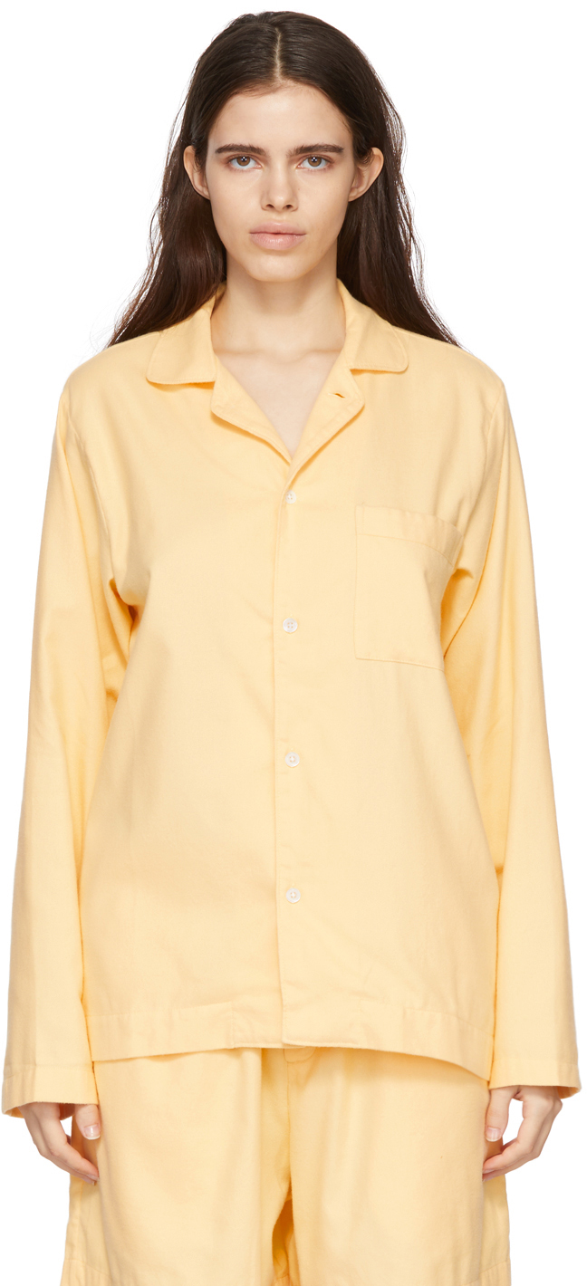 Желтая фланелевая пижамная рубашка Tekla цена и фото