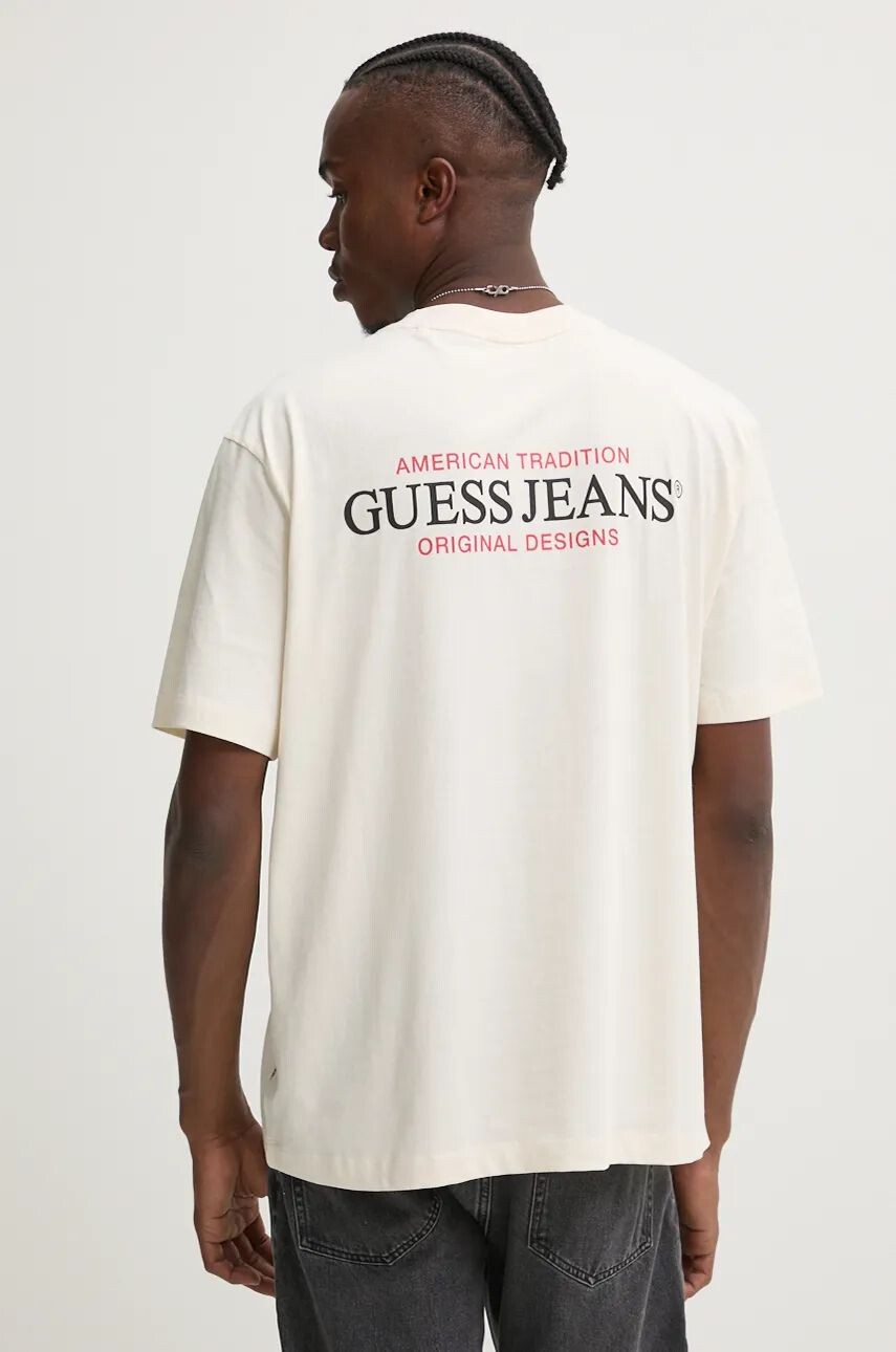 

Хлопковая футболка Guess Jeans, бежевый
