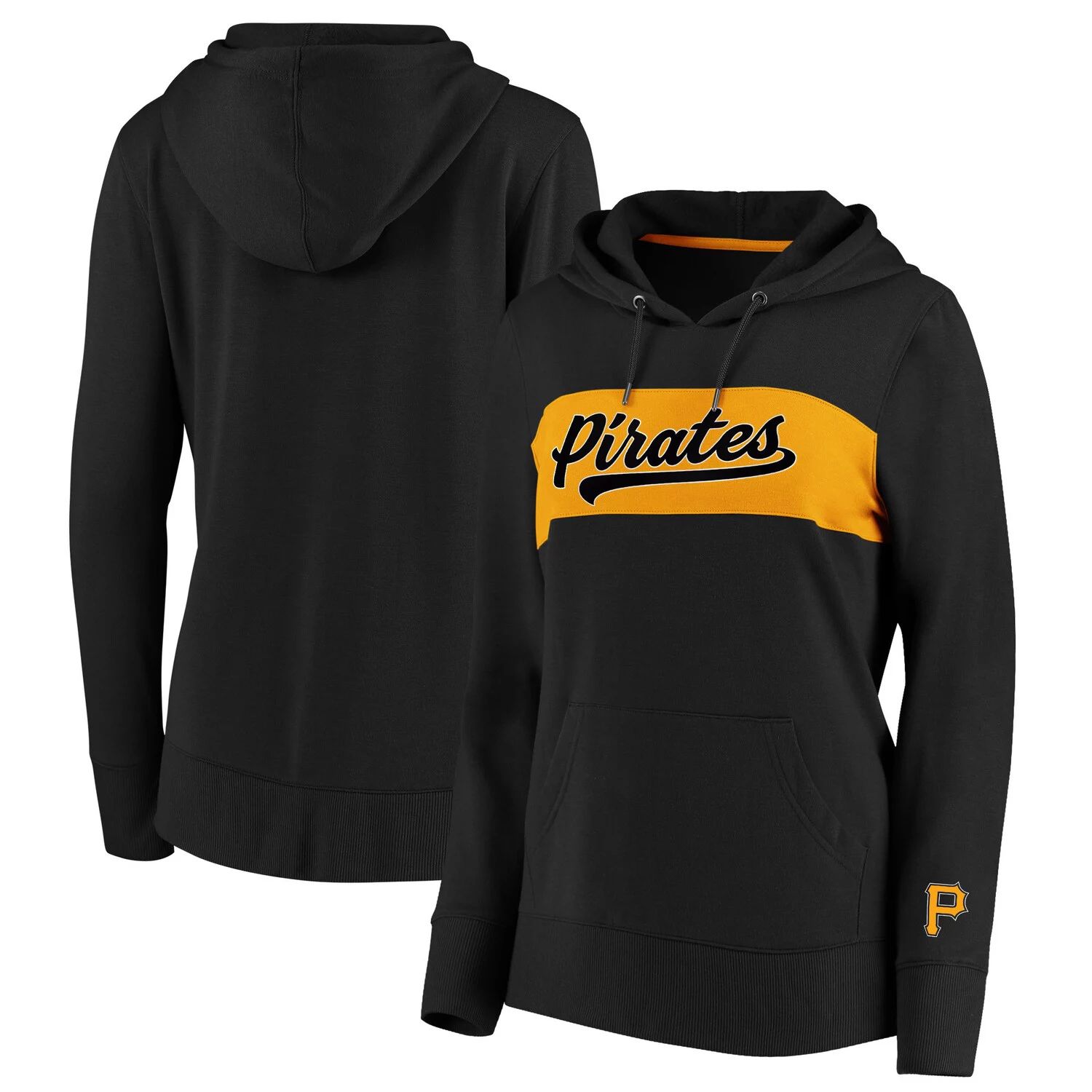 

Женский черный пуловер с капюшоном Fanatics Pittsburgh Pirates Tri-Blend с цветными блоками Fanatics