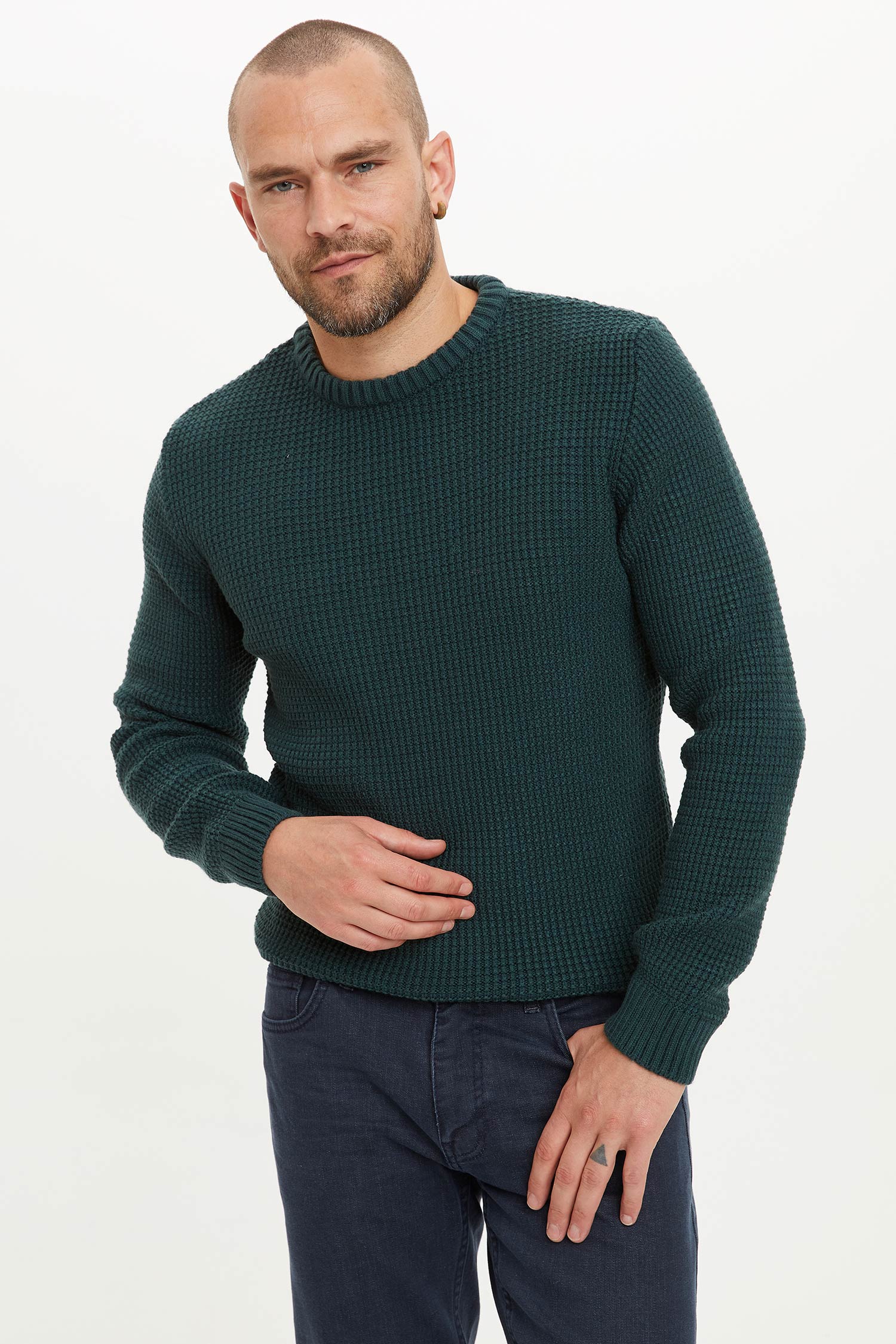 Пуловер DeFacto Strick REGULAR FIT, темно зеленый