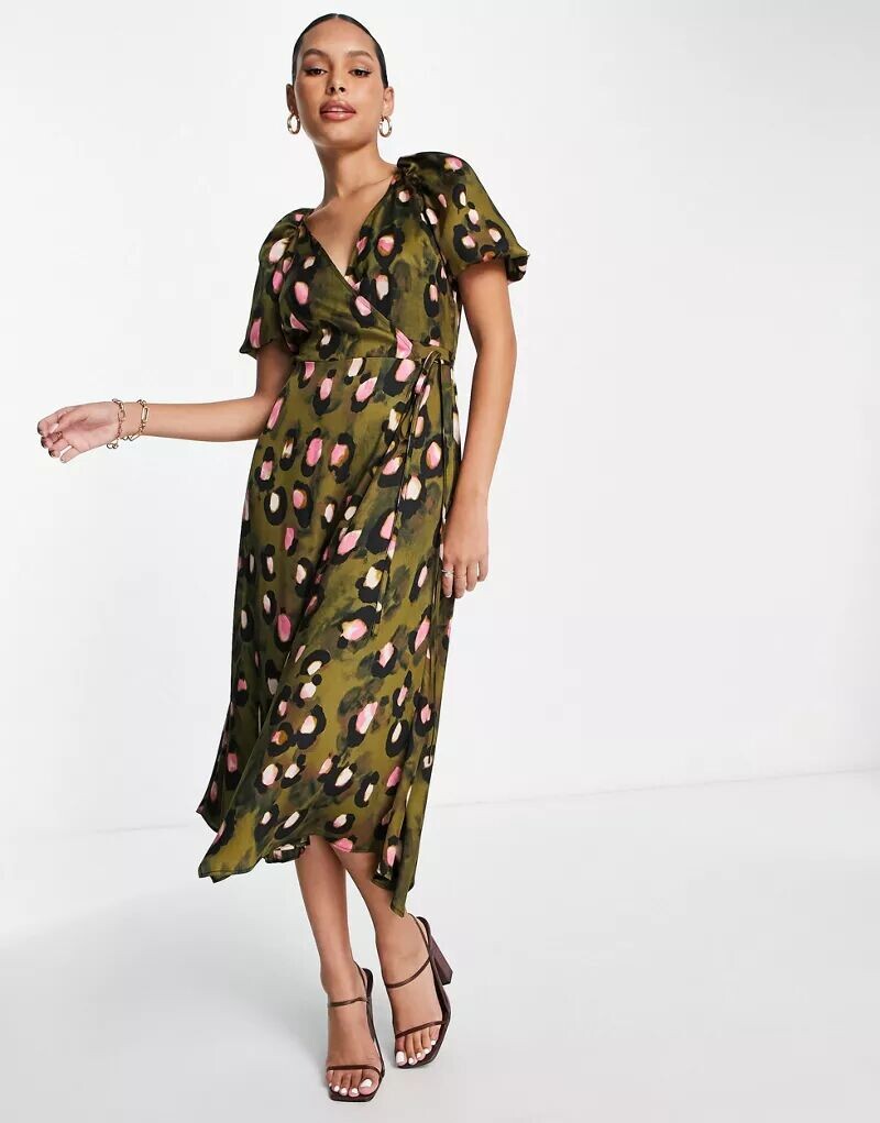 

Платье миди Topshop с животным принтом и запахом