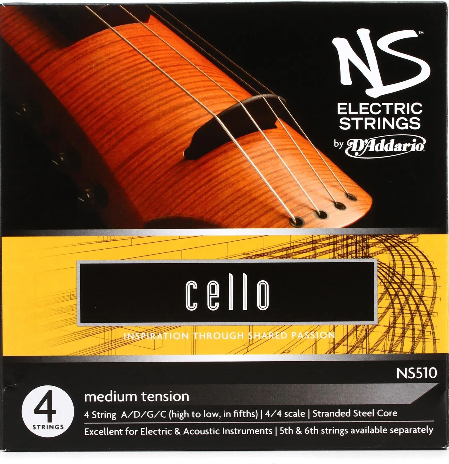 

Струны для электрической виолончели D'Addario NS510 NS — мензура 4/4, среднее натяжение