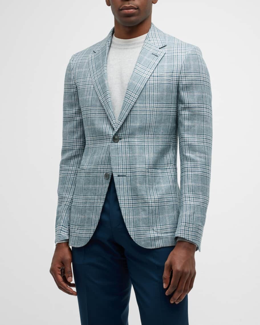 

Мужское спортивное пальто в клетку из смесовой льняной ткани ZEGNA, Серый