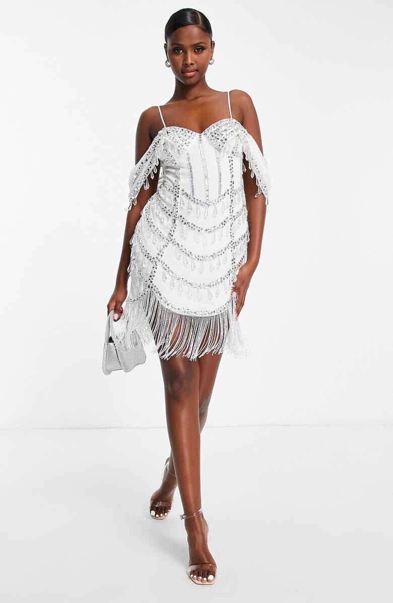 

Украшенное коктейльное платье с бахромой ASOS DESIGN, белый