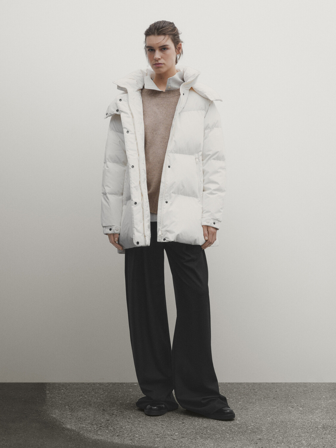 

Утепленная куртка с наполнителем пух и перо Massimo Dutti, белый