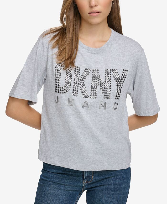 

Женская футболка с круглым вырезом и украшенным логотипом DKNY Jeans, серый