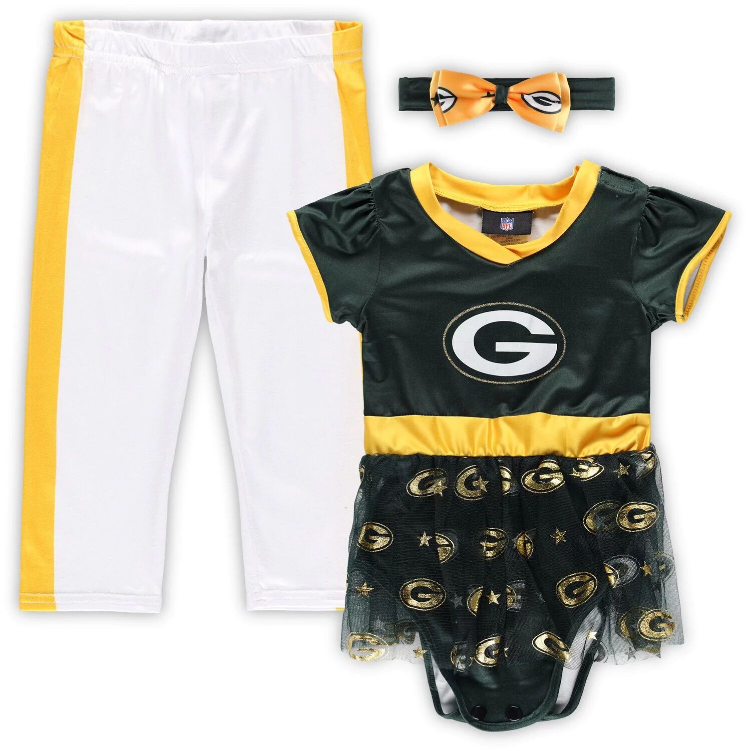 

Детский зеленый/белый костюм Green Bay Packers с пачкой на задней двери, костюм для игрового дня Unbranded