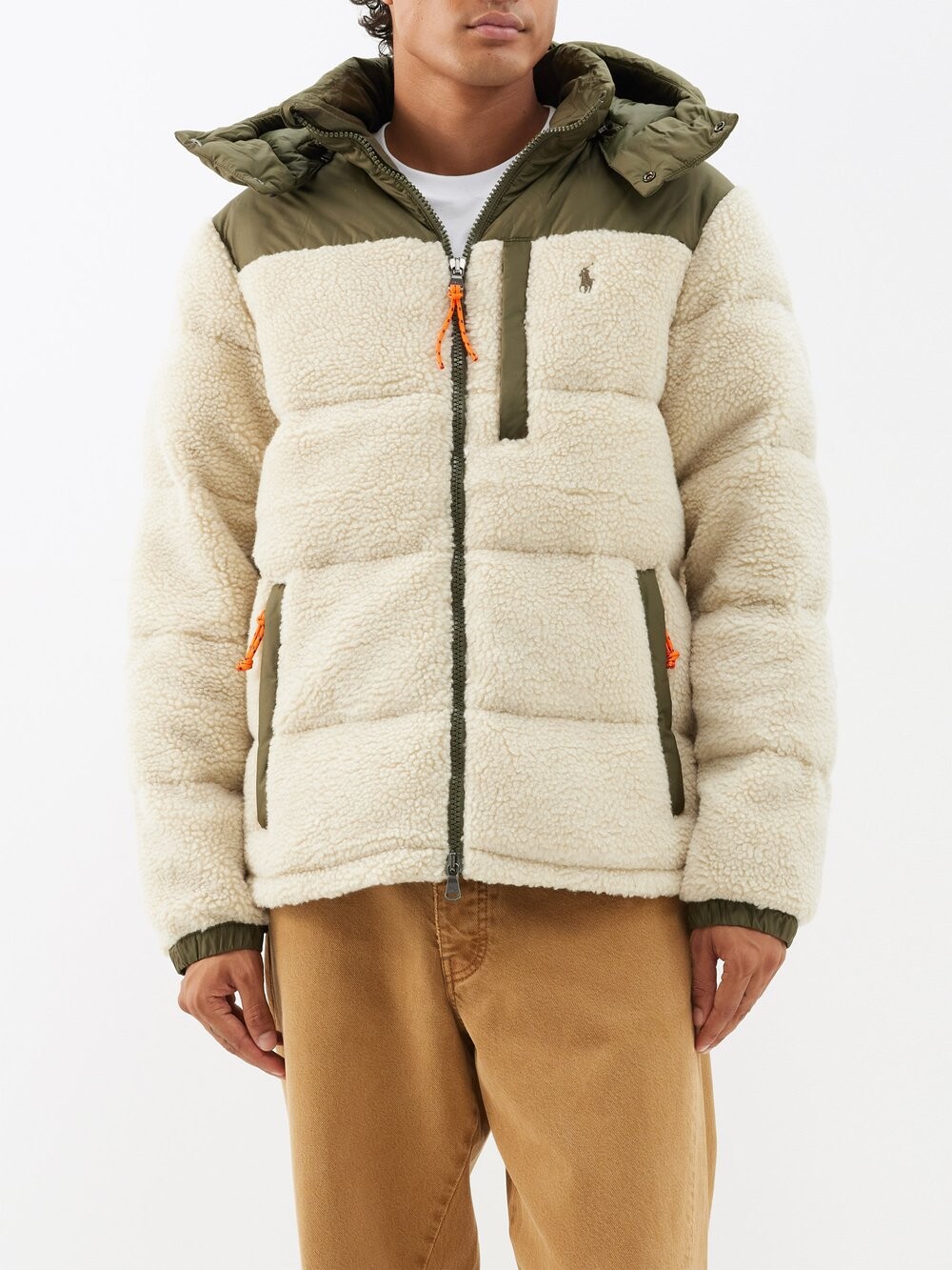 

Флисовый пуховик с высоким ворсом и капюшоном Polo Ralph Lauren, бежевый