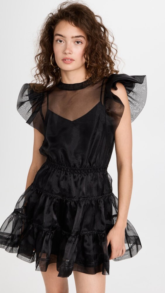 

Платье мини SIMKHAI Monique Organza Ruffle Sleeve, черный