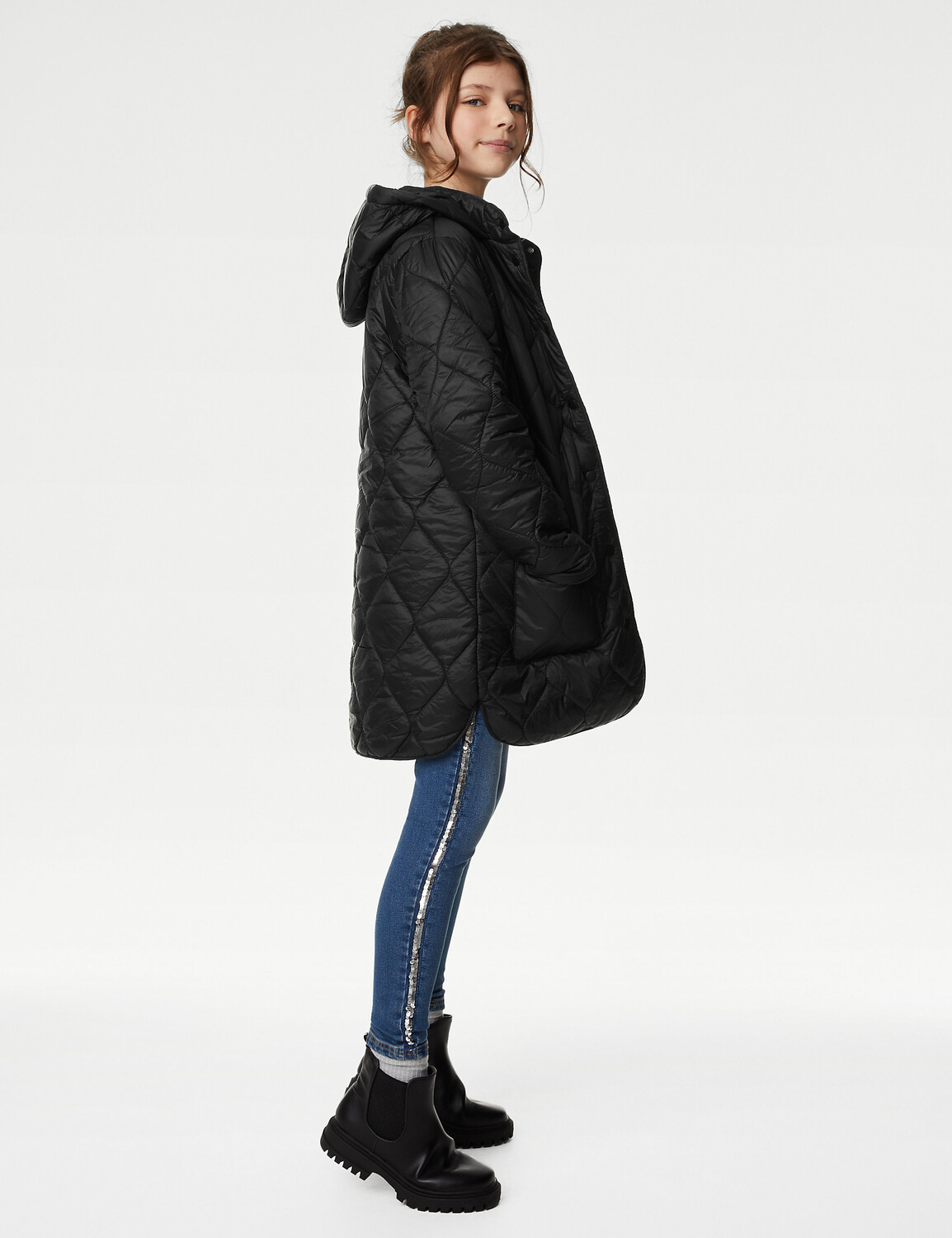 

Стеганое пуховое пальто Stormwear (6–16 лет) Marks & Spencer, черный