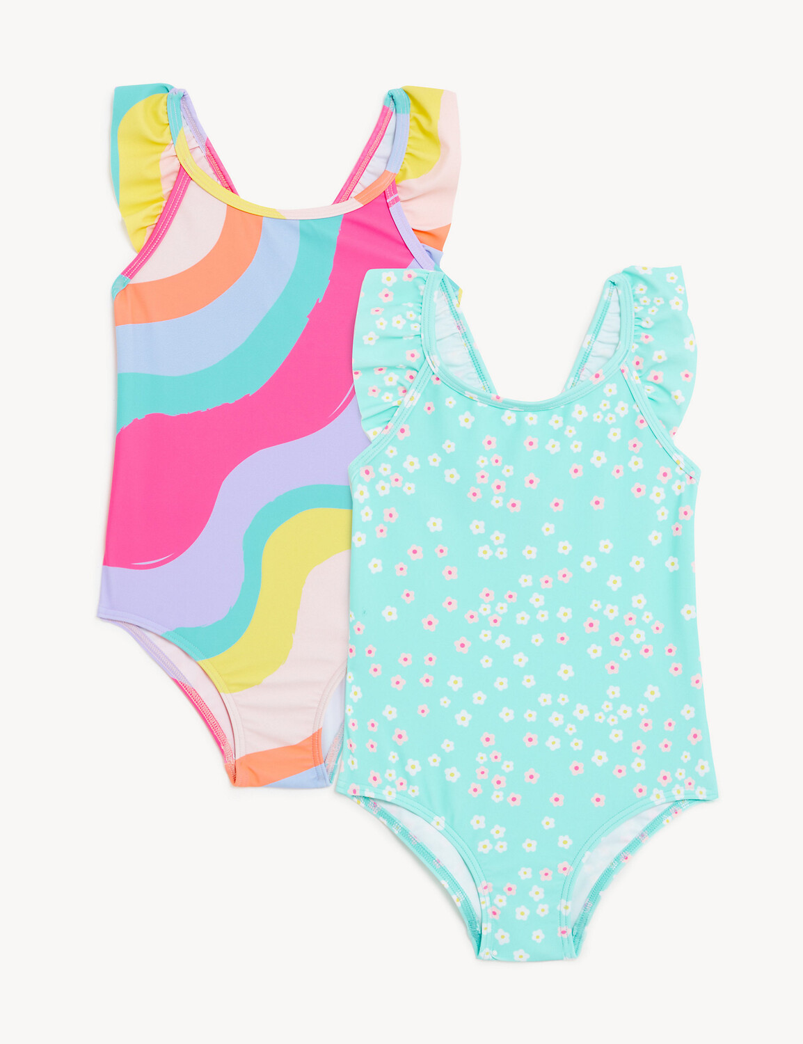 

2 купальника в полоску и с цветочным принтом (2–8 лет) Marks & Spencer, мульти