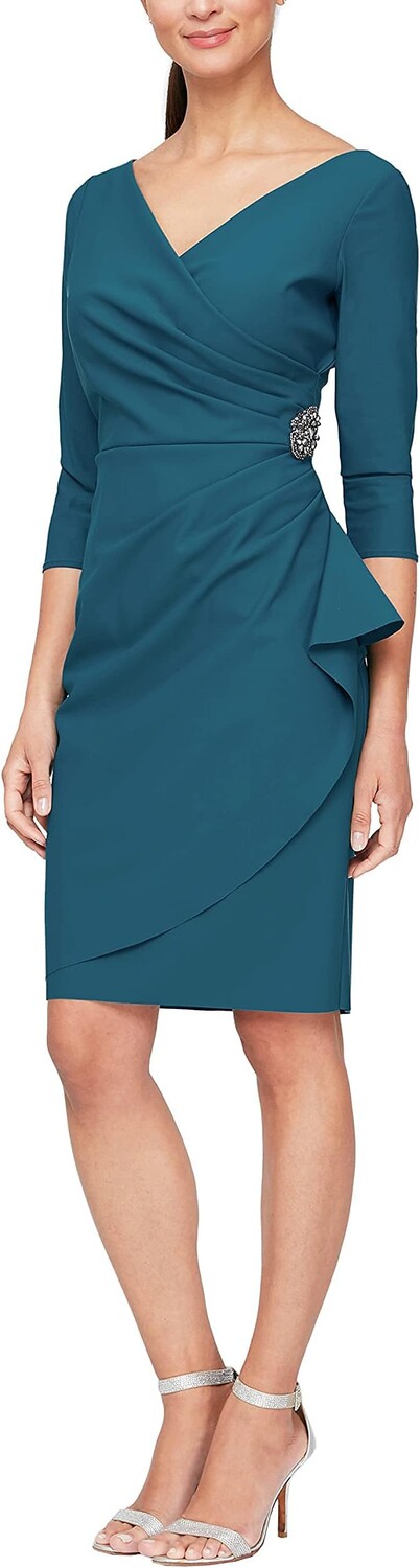 

Короткое компрессионное платье с рукавами 3/4 Alex Evenings, цвет Deep Teal