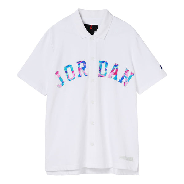 Футболка Air Jordan Solid Color Lapel Button Brand Multi-Color Embroidered Short Sleeve T-Shirt Men's White, мультиколор