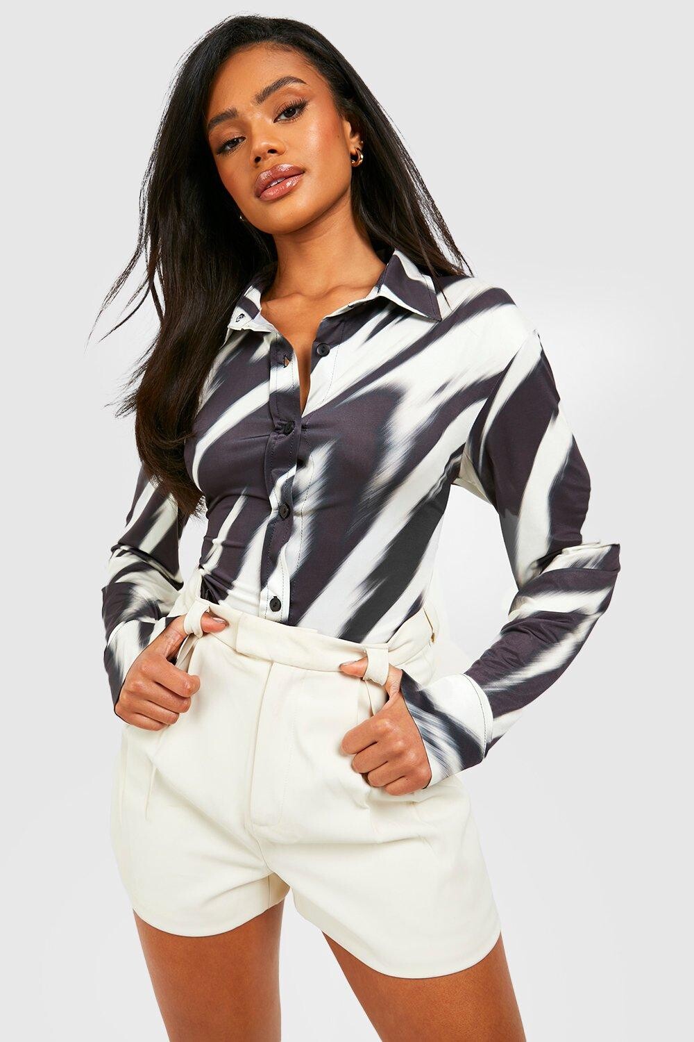 

Облегающая рубашка с принтом зебра Boohoo, черный
