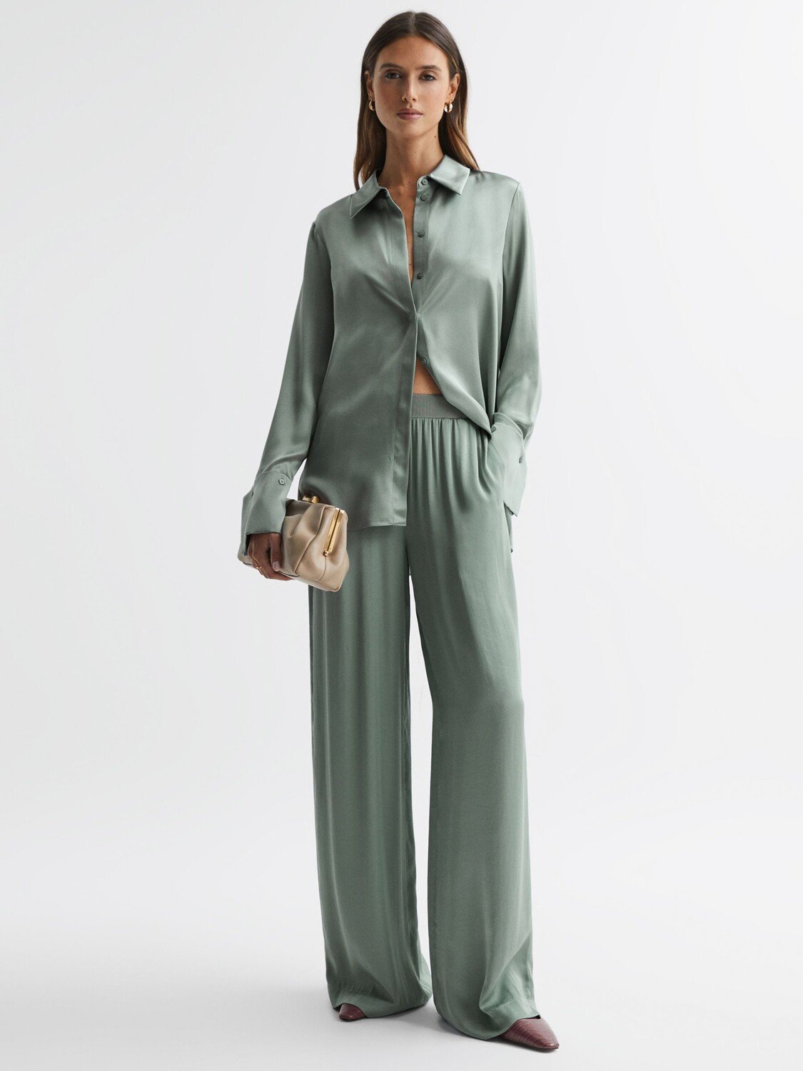 

Широкие брюки без застежки Reiss Imogen, Sage