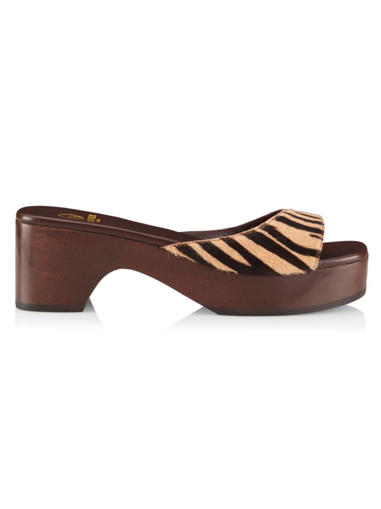 

Сабо из телячьей шерсти с принтом Aquarius Zebra Brother Vellies, цвет Brown Multicolor