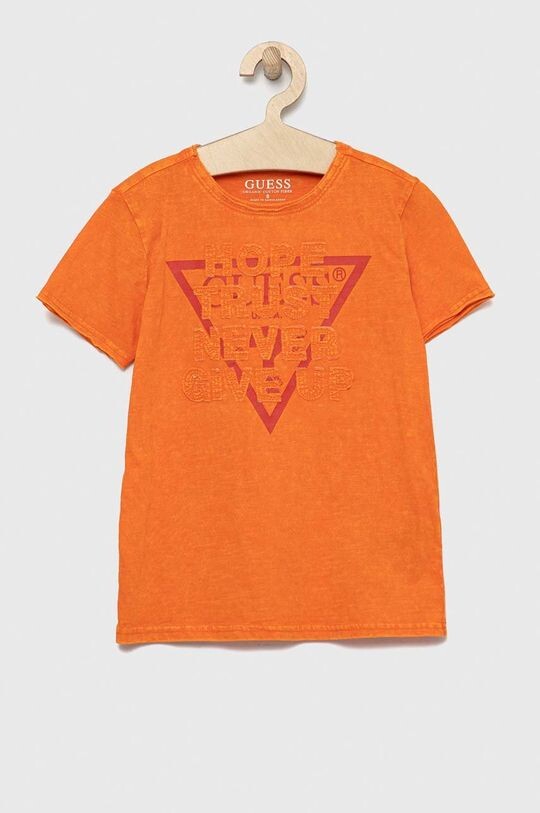 

Детская хлопковая футболка Guess, оранжевый