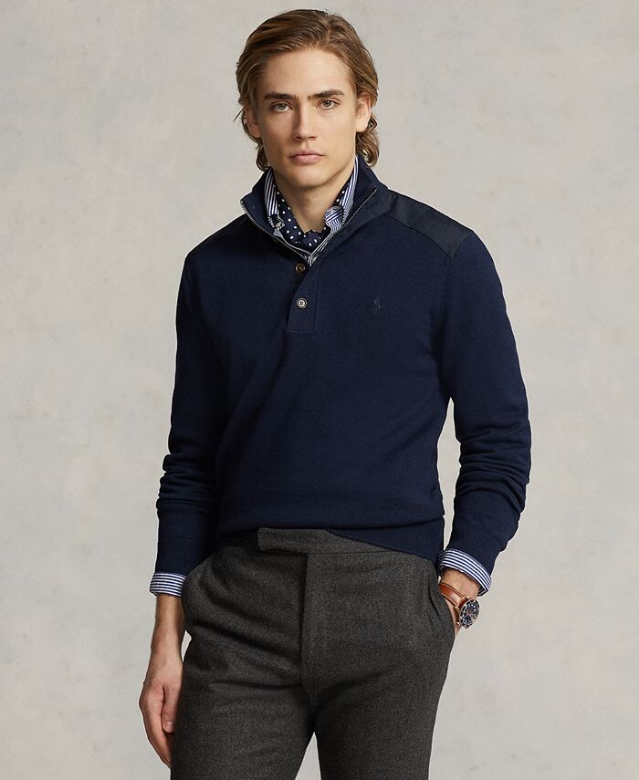 

Мужской хлопковый гибридный свитер Polo Ralph Lauren, синий