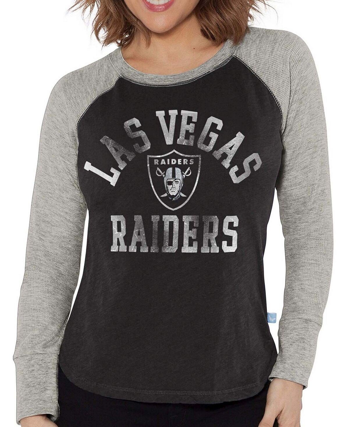 

Женская черно-серая футболка с длинным рукавом Las Vegas Raiders вафельного реглан Touch, черный