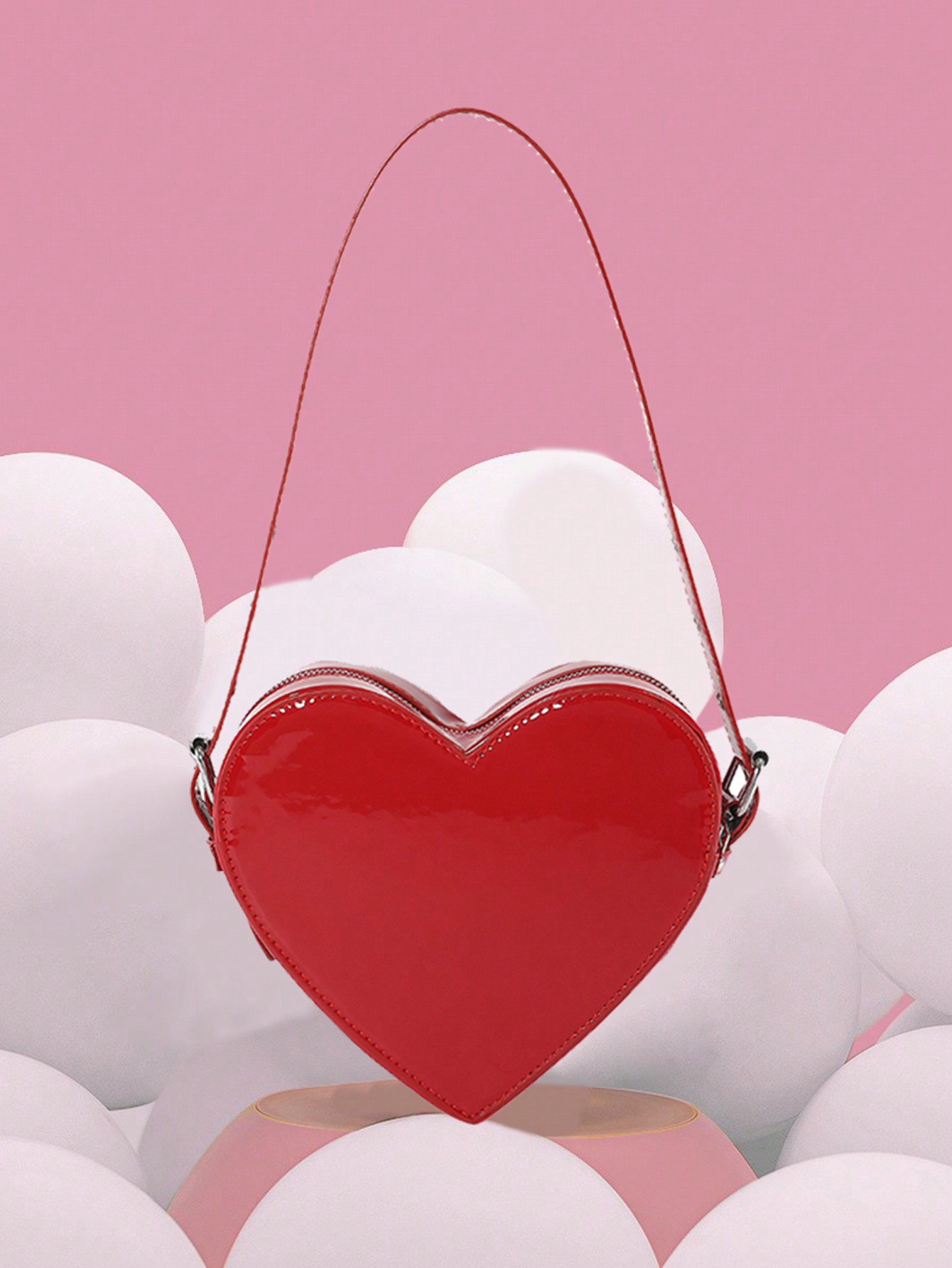 Сумочка в форме сердца Y2K сумка на плечо в стиле гот-панк-рок с регулируемыми ремнями, красный пояс со стразами и бусинами на талии в форме сердца в стиле панк серебро