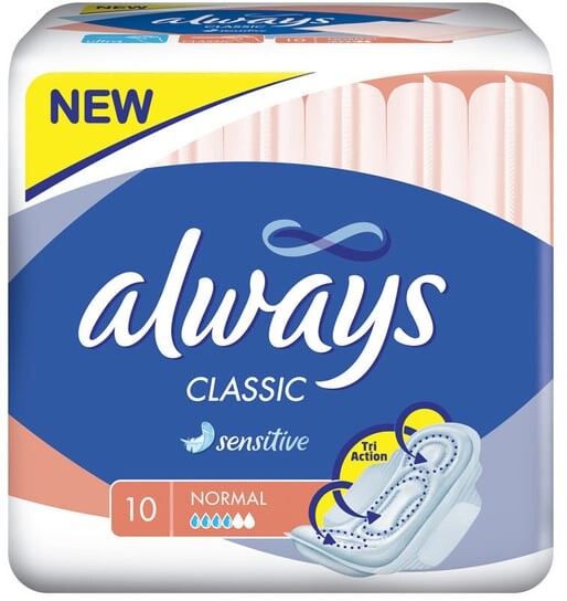

Гигиенические прокладки Always, Плотные, Sensitive Normal, 10 шт., Серый