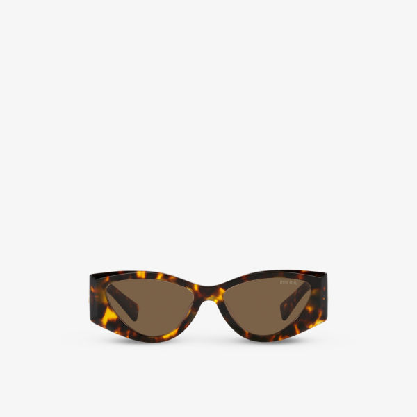 цена Солнцезащитные очки MU 06YS в оправе «кошачий глаз» из ацетата черепаховой расцветки Miu Miu, цвет tan