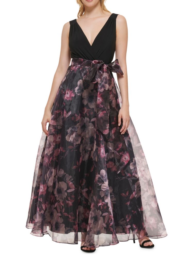 Бальное платье из органзы с цветочным принтом Eliza J, цвет Black Multi