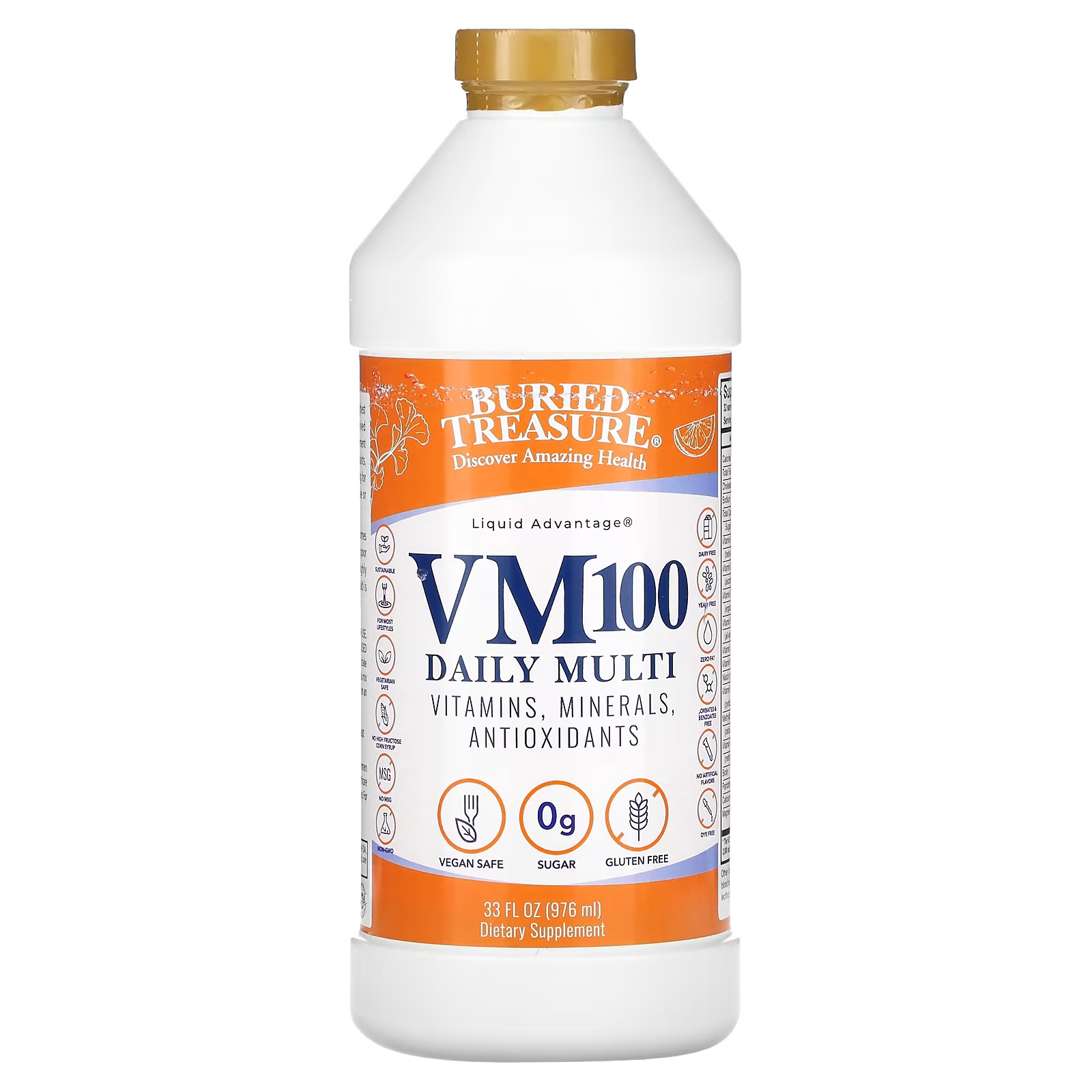 Жидкая пищевая добавка Buried Treasure Advantage VM100 Daily Multi Orange Zest, 976 мл витамины антиоксиданты минералы awochactive хром пиколината