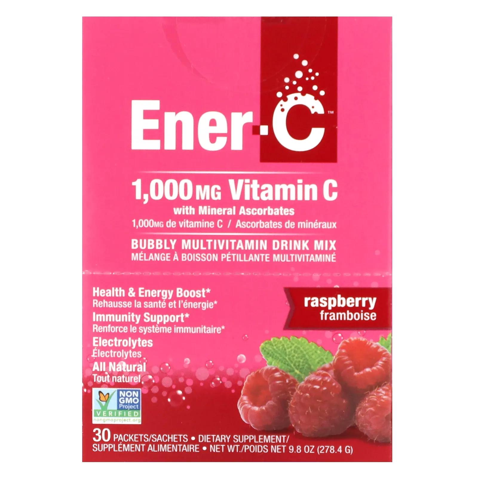 Ener-C Витамин C шипучий растворимый порошок для напитка со вкусом малины 30 пакетиков 9,8 унции (277 г) ener c витамин c смесь для приготовления мультивитаминного напитка со вкусом малины 30 пакетиков 277 г 9 8 унции