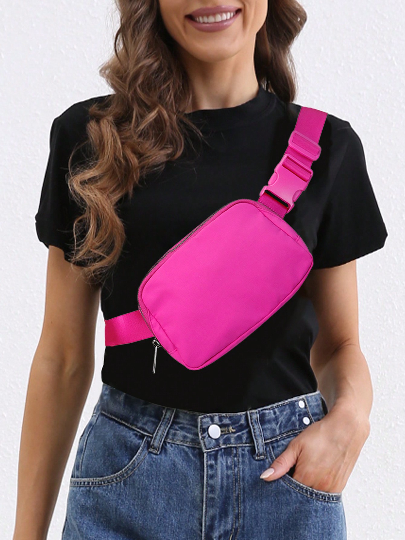 Маленькая поясная сумка Неоново-розовая вечерняя сумка в стиле фанк с рюшами для женщин, ярко-розовый