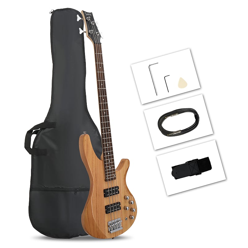 Басс гитара Glarry 44 Inch GIB 4 String H-H Pickup Laurel Wood Fingerboard Electric Bass Guitar with Bag and other Accessories 2020s - Burlywood