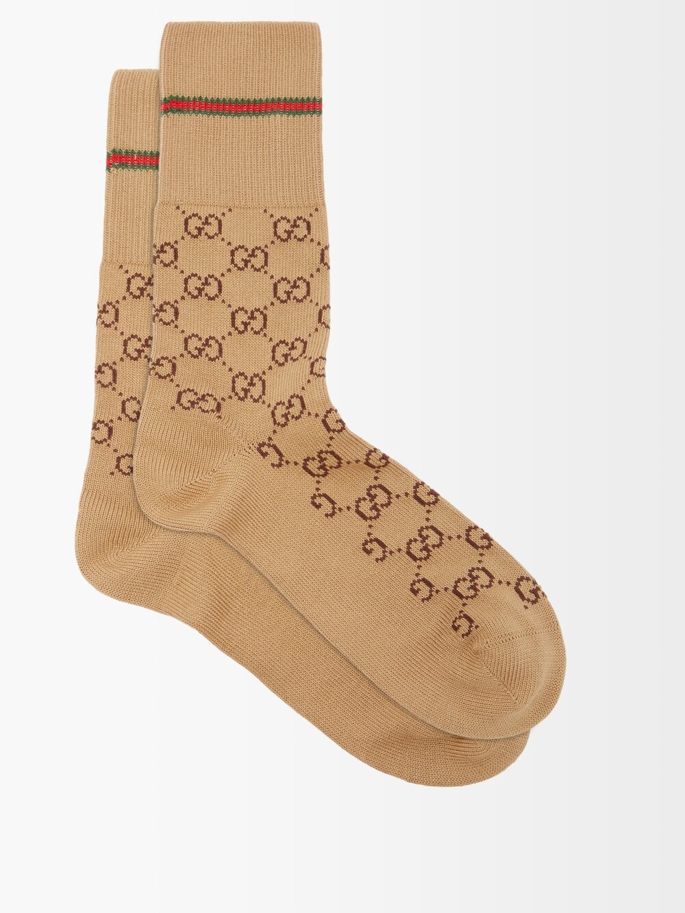 

Носки из смесового хлопка с жаккардовым узором gg и полосками web Gucci, бежевый