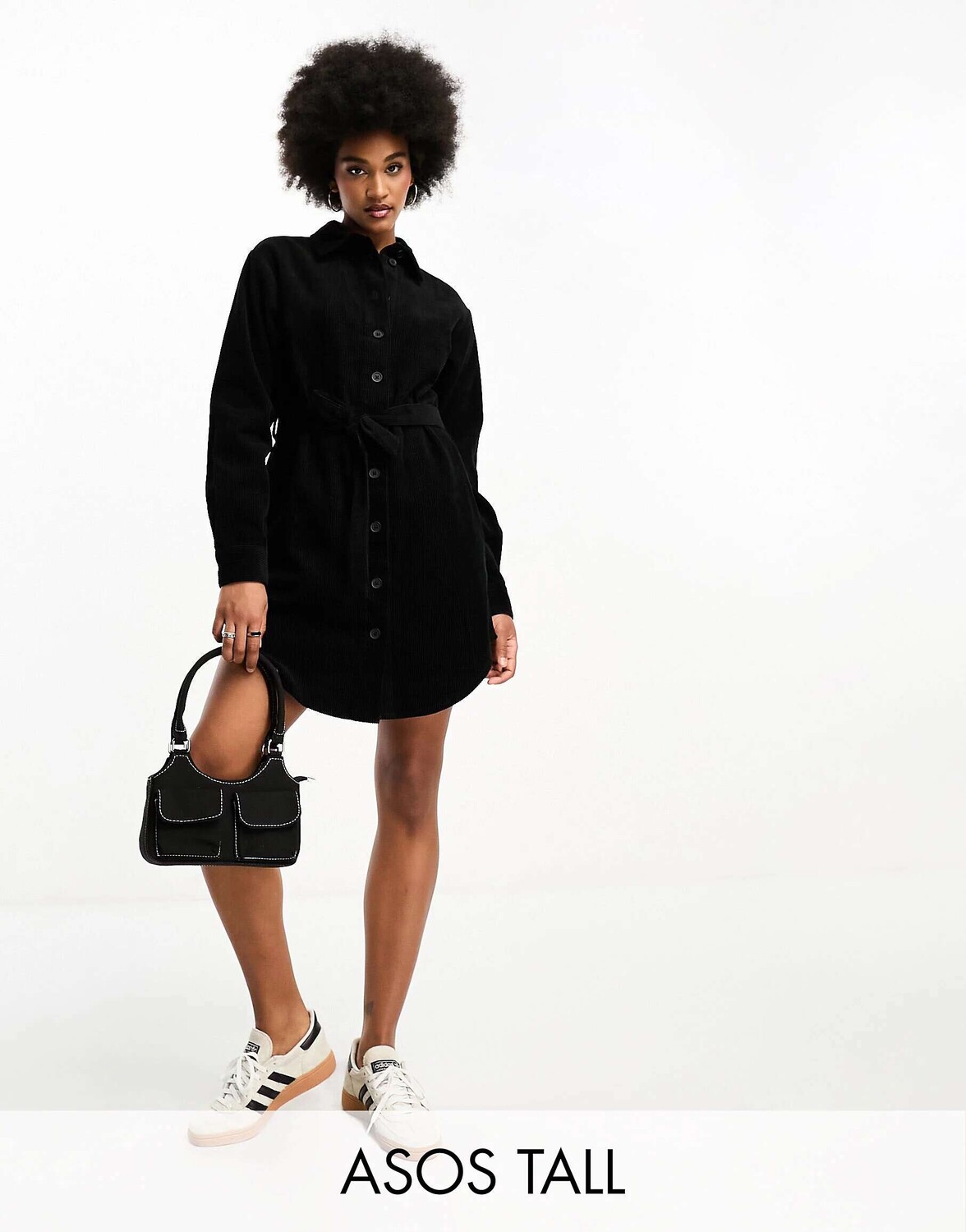 

Черное платье-рубашка с поясом и вельветовым поясом ASOS Tall, Черный