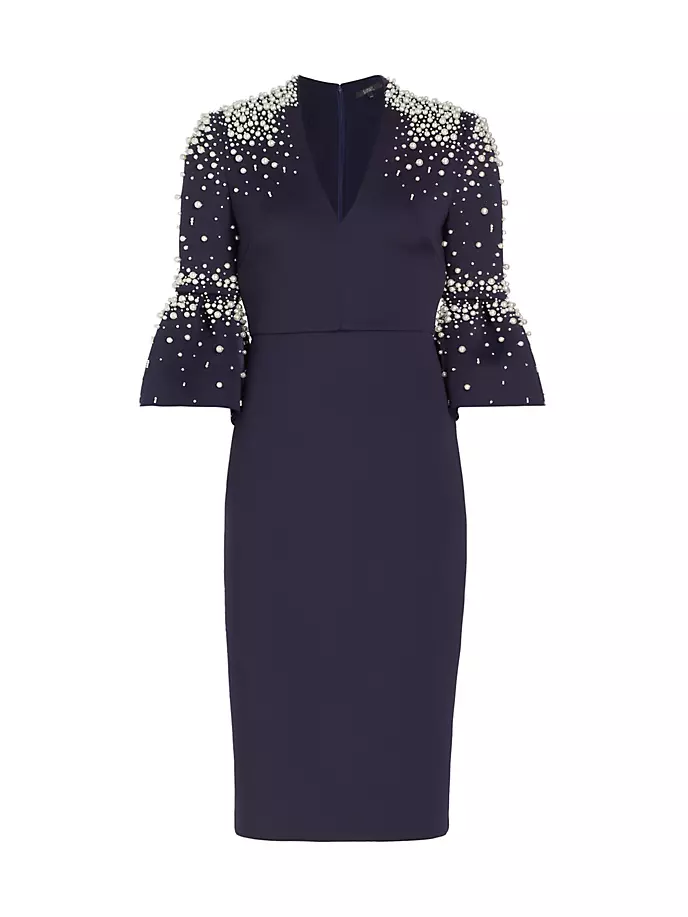 

Украшенное платье-миди с аквалангом Badgley Mischka, цвет navy ivory