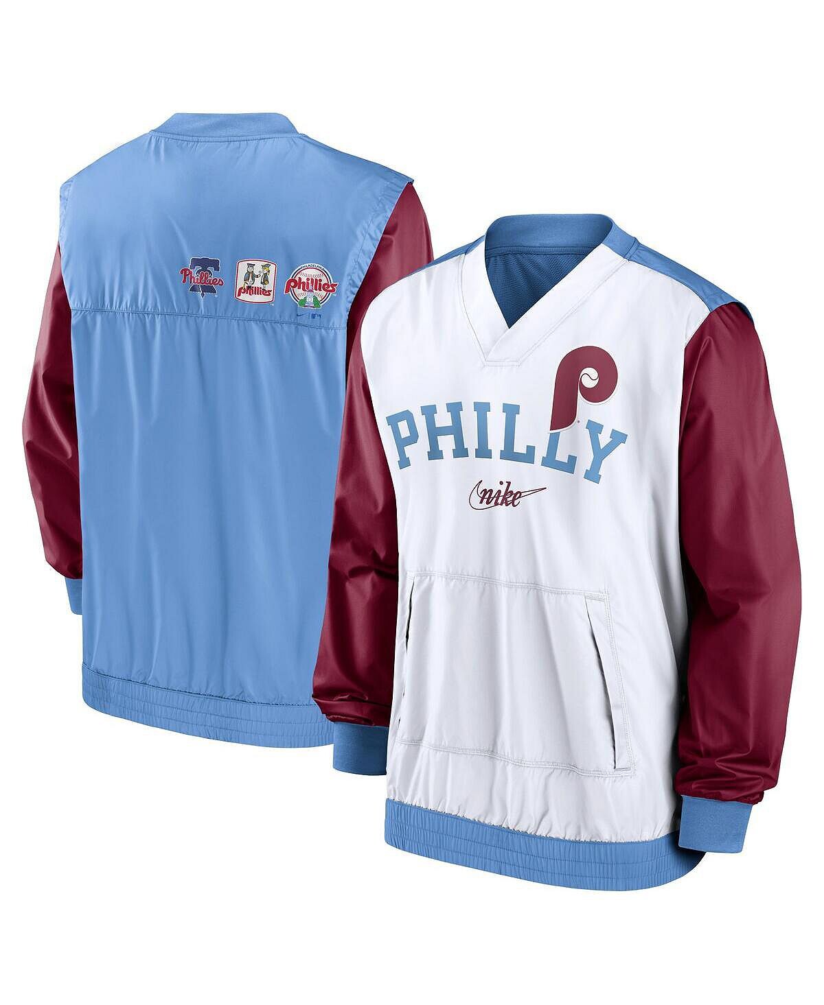 

Мужской белый, голубой пуловер Philadelphia Phillies Rewind Warmup с v-образным вырезом Nike