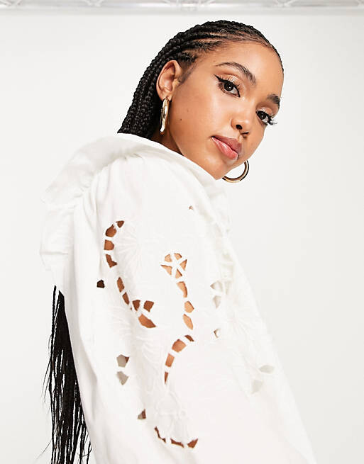 

Белое платье мини с пышными рукавами и вышивкой ASOS EDITION