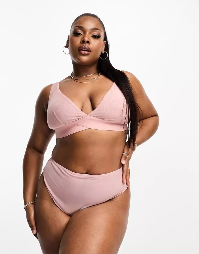 

Коричневые стринги из гладкой сетки с завышенной талией ASOS Curve Mila