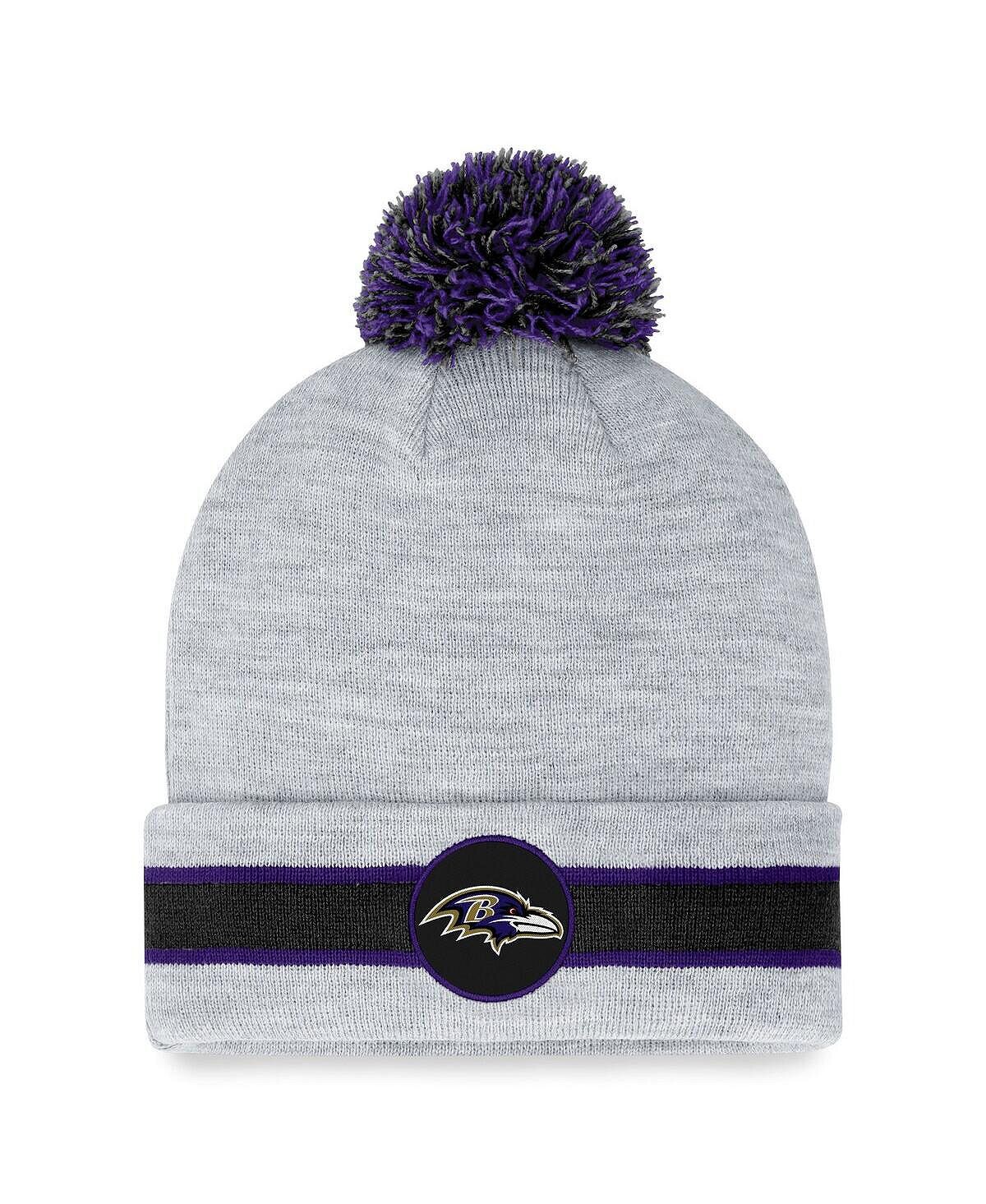 

Мужская фирменная вязаная шапка с манжетами и помпоном Baltimore Ravens Heather Grey Fanatics