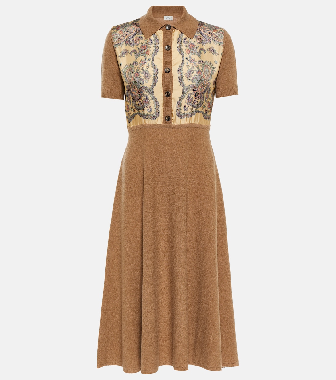 Платье миди из кашемира, шерсти и шелка ETRO, коричневый платье миди из кашемира joseph коричневый