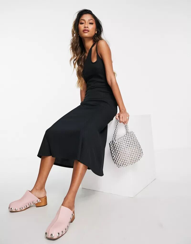

Черное асимметричное платье миди Topshop
