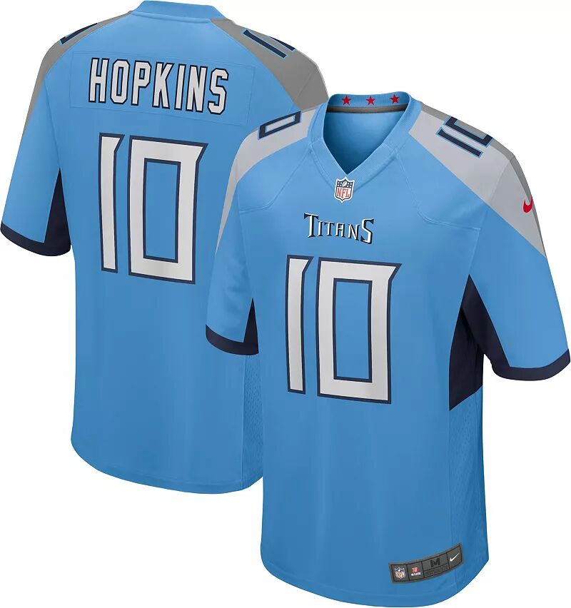 

Мужская футболка Nike Tennessee Titans DeAndre Hopkins #10 альтернативного синего цвета