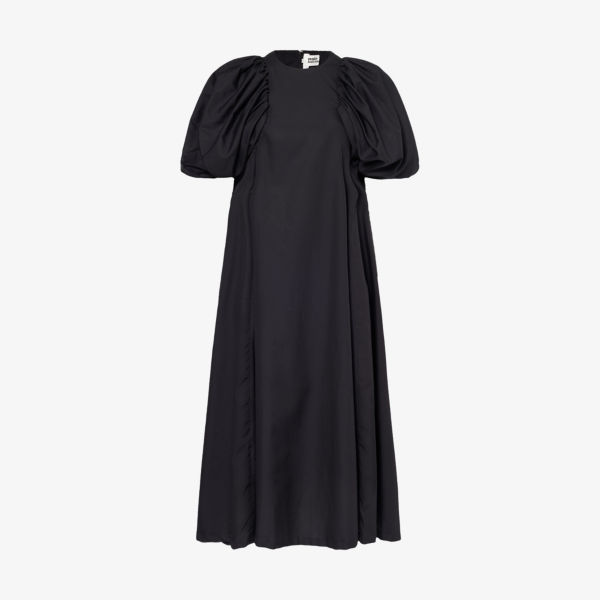 Платье миди из хлопкового поплина с пышными рукавами и расклешенным краем Noir Kei Ninomiya, черный