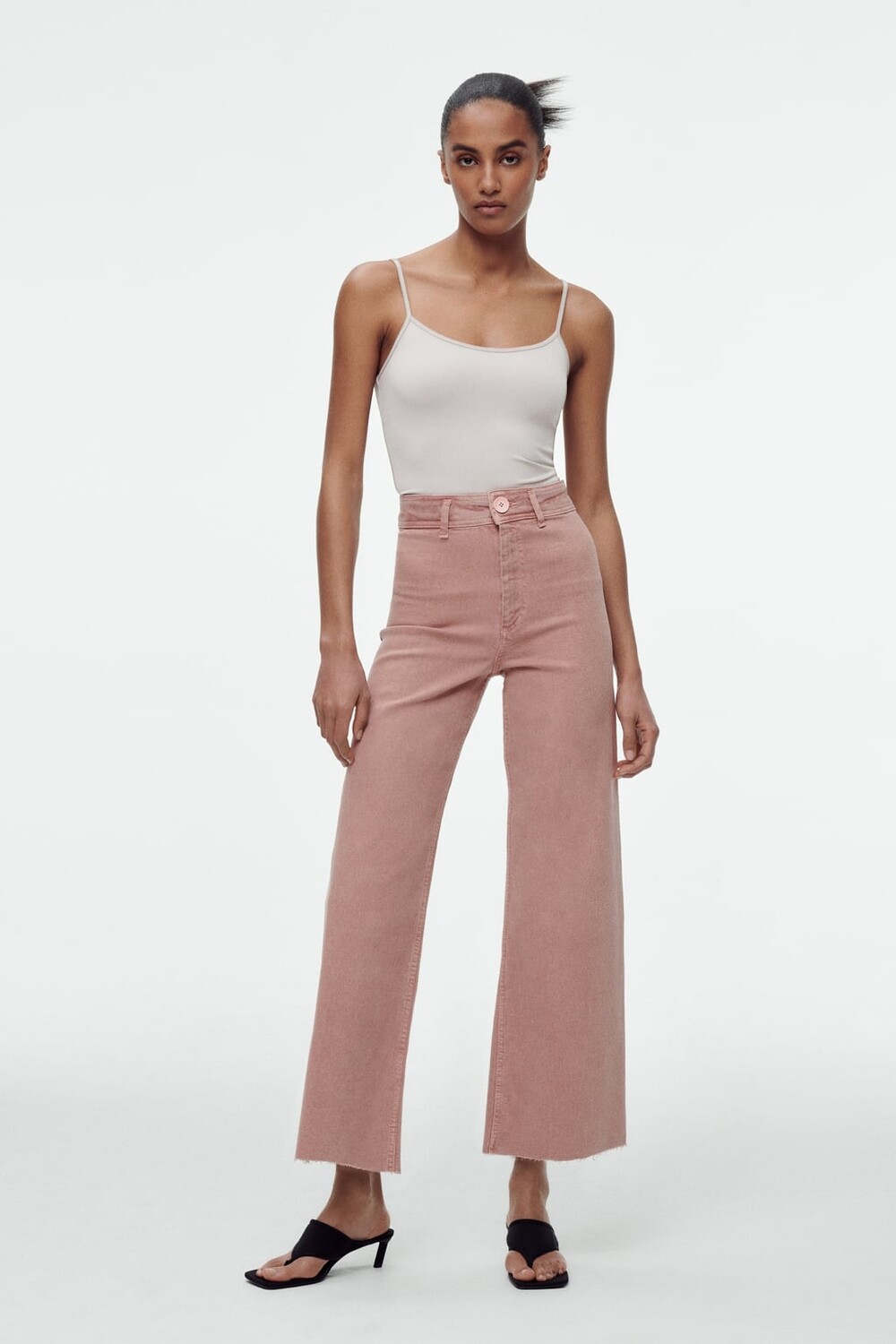 

Прямые джинсы с высокой талией zw marine ZARA, розовый