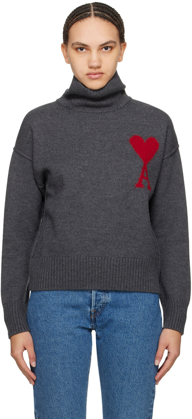 

Серая водолазка Ami de Cœur Ami Paris, цвет Heather grey/Red